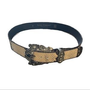𝅺LUISA CERANO Italy Snakeskin Leather Belt Cream Black 36 EU